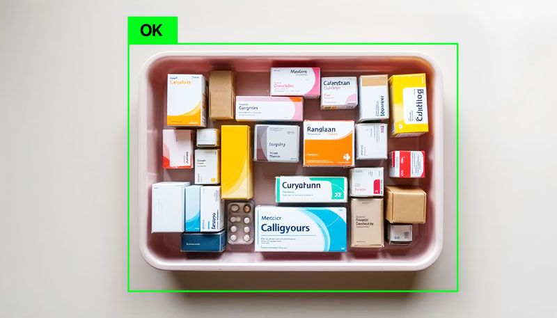 Inspección inteligente para bandejas y cajas de medicamentos